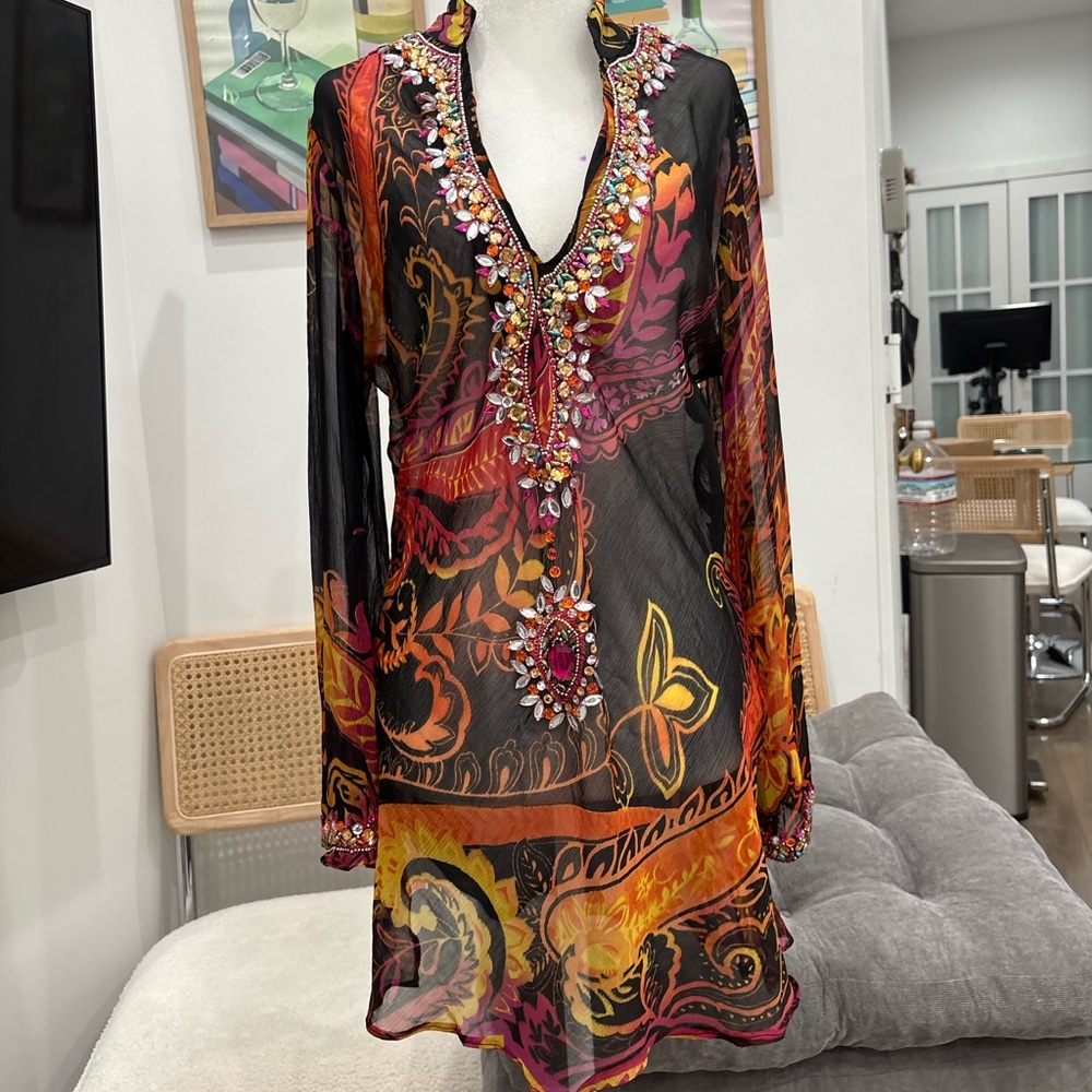 Vintage beaded beach cover up/ mini dress!